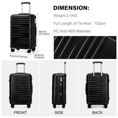 British Traveller 24 Inch Durable Polycarbonate - ABS Hard Shell Suitcase with TSA Lock - Black