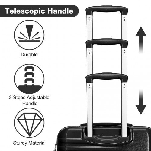 British Traveller 3 Pcs Set Durable Polycarbonate & ABS Hard Shell Suitcase With TSA Lock - Black