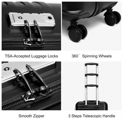 British Traveller 3 Pcs Set Durable Polycarbonate & ABS Hard Shell Suitcase With TSA Lock - Black