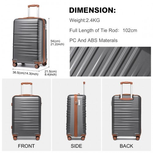 British Traveller 20 Inch Durable Polycarbonate And Abs Hard Shell Suitcase With TSA Lock - Grey And Brown