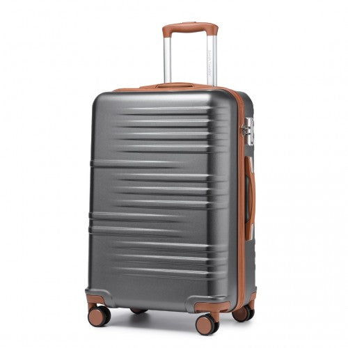 British Traveller 28 Inch Durable Polycarbonate And Abs Hard Shell Suitcase With TSA Lock - Grey And Brown