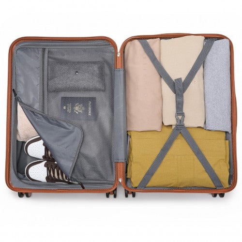 British Traveller 28 Inch Durable Polycarbonate And Abs Hard Shell Suitcase With TSA Lock - Grey And Brown