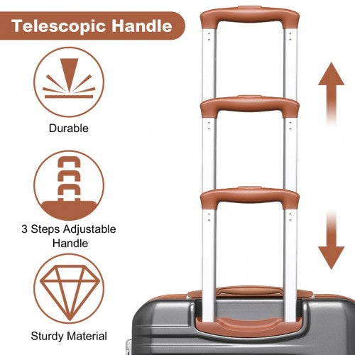 British Traveller 3 Pcs Set Durable Polycarbonate And Abs Hard Shell Suitcase With TSA Lock - Grey And Brown