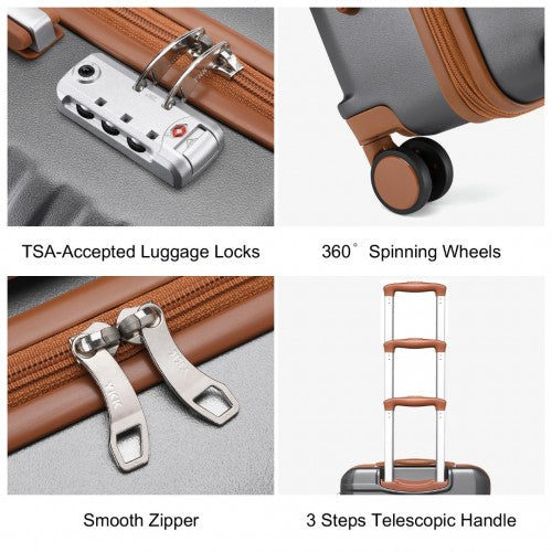 British Traveller 3 Pcs Set Durable Polycarbonate And Abs Hard Shell Suitcase With TSA Lock - Grey And Brown