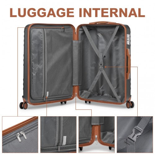 British Traveller 24 Inch Durable Polycarbonate And Abs Hard Shell Suitcase With TSA Lock - Grey And Brown