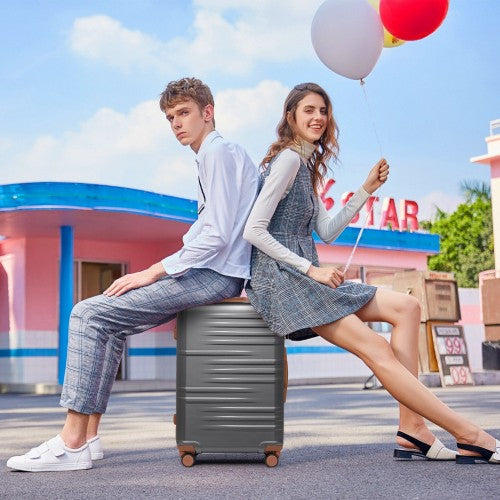 British Traveller 3 Pcs Set Durable Polycarbonate And Abs Hard Shell Suitcase With TSA Lock - Grey And Brown