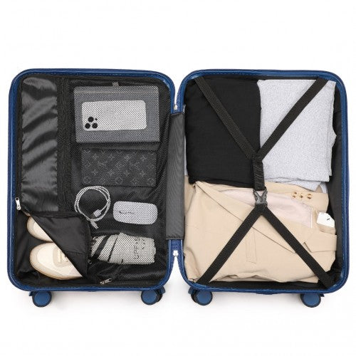 British Traveller 24 Inch Durable Polycarbonate - ABS Hard Shell Suitcase with TSA Lock - Navy