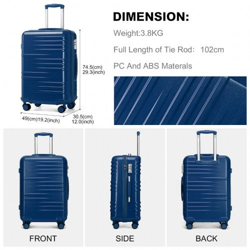 British Traveller 28 Inch Durable Polycarbonate - ABS Hard Shell Suitcase - TSA Lock - Navy