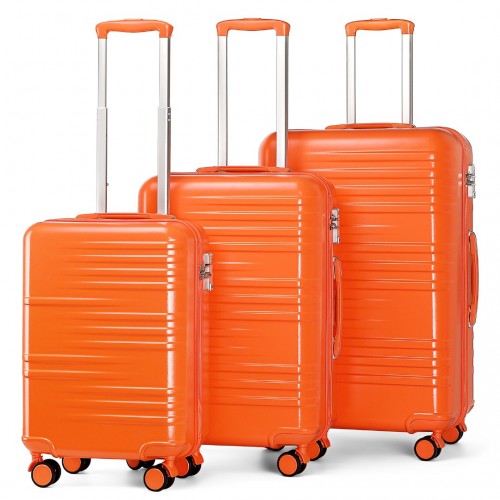 British Traveller 3 Pcs Set Durable Polycarbonate & ABS Hard Shell Suitcase With TSA Lock - Orange