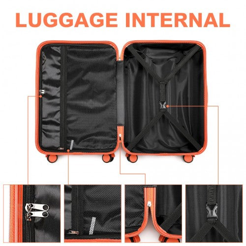 British Traveller 3 Pcs Set Durable Polycarbonate & ABS Hard Shell Suitcase With TSA Lock - Orange