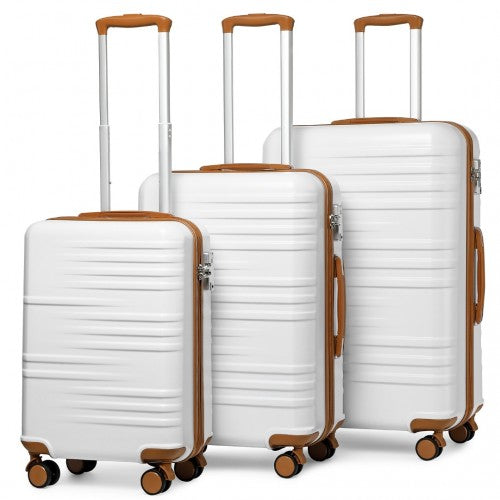 British Traveller 3 Pcs Set Durable Polycarbonate & ABS Hard Shell Suitcase With TSA Lock - White