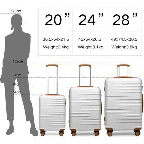 British Traveller 3 Pcs Set Durable Polycarbonate & ABS Hard Shell Suitcase With TSA Lock - White