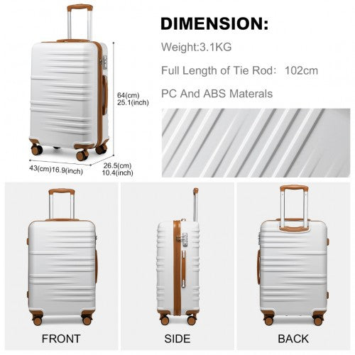 British Traveller 24 Inch Durable Polycarbonate - ABS Hard Shell Suitcase with TSA Lock - White