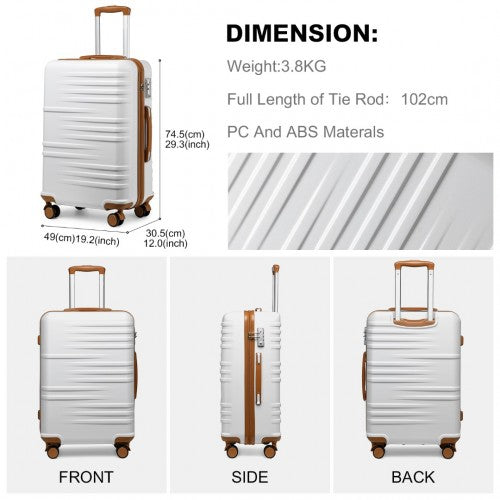 British Traveller 28 Inch Durable Polycarbonate - ABS Hard Shell Suitcase - TSA Lock - White