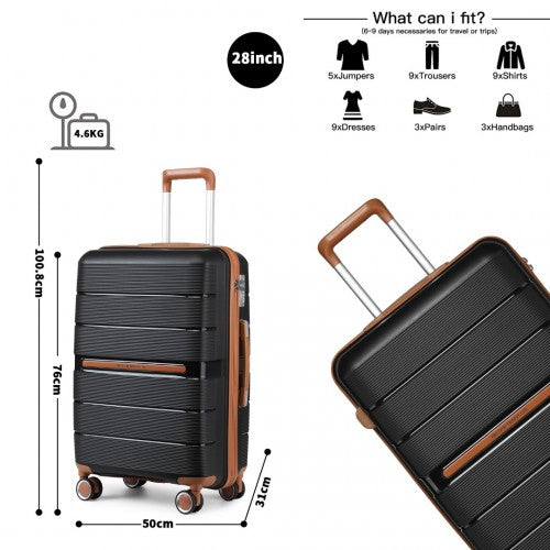 British Traveller 28 Inch Multi-Texture Polypropylene Hard Shell Suitcase With TSA Lock - Black