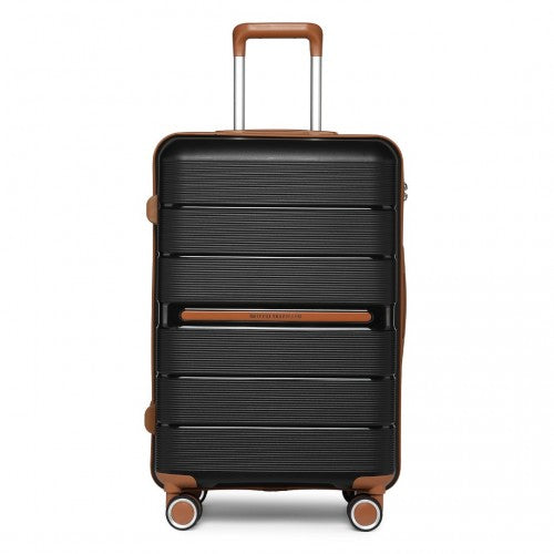 British Traveller 28 Inch Multi-Texture Polypropylene Hard Shell Suitcase With TSA Lock - Black