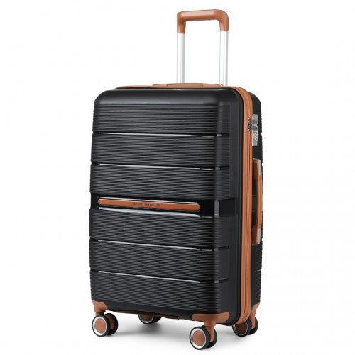 British Traveller 24 Inch Multi-Texture Polypropylene Hard Shell Suitcase With TSA Lock - Black