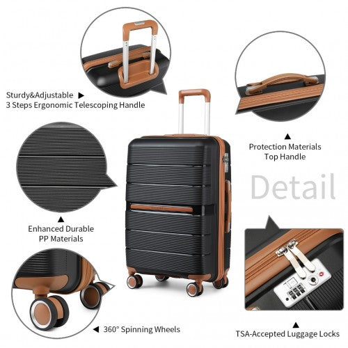 British Traveller 20 Inch Multi-Texture Polypropylene Hard Shell Suitcase With TSA Lock - Black