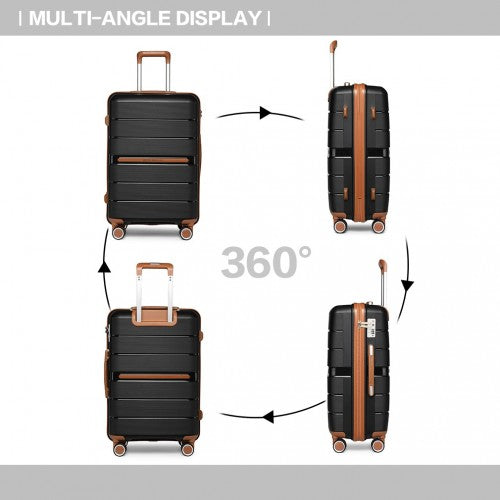 British Traveller 28 Inch Multi-Texture Polypropylene Hard Shell Suitcase With TSA Lock - Black