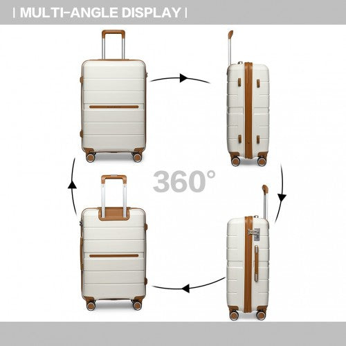 British Traveller 28 Inch Multi-Texture Polypropylene Hard Shell Suitcase With TSA Lock - Cream
