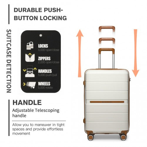 British Traveller 28 Inch Multi-Texture Polypropylene Hard Shell Suitcase With TSA Lock - Cream