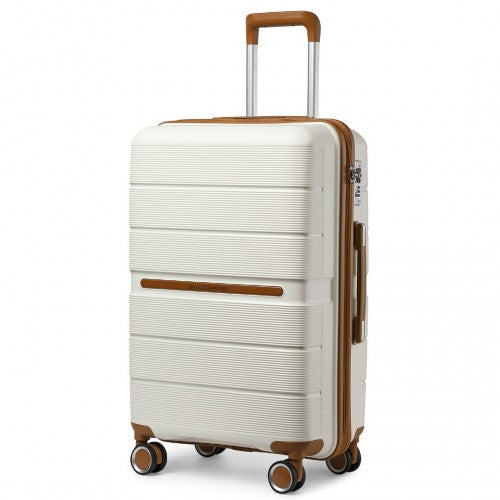 British Traveller 24 Inch Multi-Texture Polypropylene Hard Shell Suitcase With TSA Lock - Cream