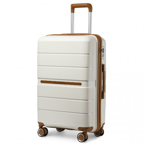 British Traveller 28 Inch Multi-Texture Polypropylene Hard Shell Suitcase With TSA Lock - Cream