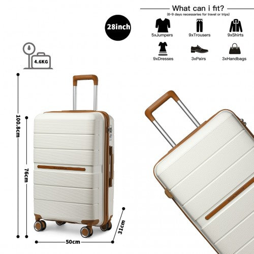 British Traveller 28 Inch Multi-Texture Polypropylene Hard Shell Suitcase With TSA Lock - Cream