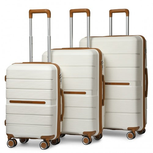 British Traveller 3 Pcs Multi-Texture Polypropylene Hard Shell Suitcase With TSA Lock - Cream