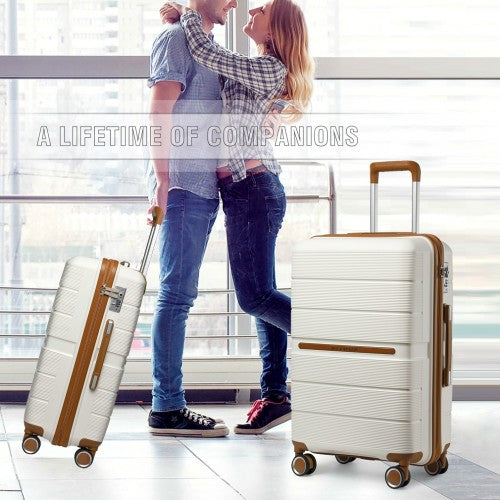 British Traveller 28 Inch Multi-Texture Polypropylene Hard Shell Suitcase With TSA Lock - Cream