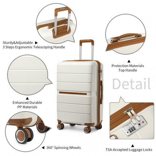 British Traveller 20 Inch Multi-Texture Polypropylene Hard Shell Suitcase With TSA Lock - Cream