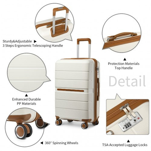 British Traveller 28 Inch Multi-Texture Polypropylene Hard Shell Suitcase With TSA Lock - Cream