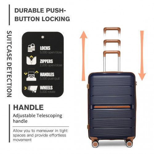 British Traveller 3 Pcs Multi-Texture Polypropylene Hard Shell Suitcase With TSA Lock - Navy