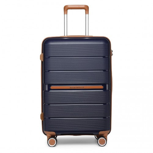 British Traveller 3 Pcs Multi-Texture Polypropylene Hard Shell Suitcase With TSA Lock - Navy