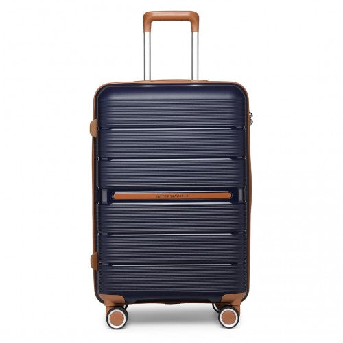 British Traveller 24 Inch Multi-Texture Polypropylene Hard Shell Suitcase With TSA Lock - Navy