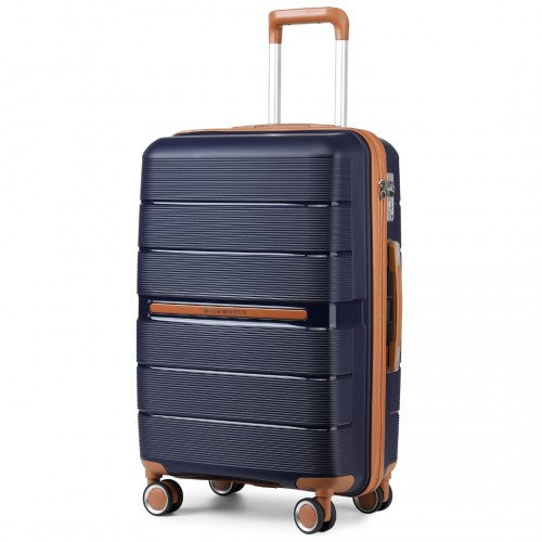 British Traveller 28 Inch Multi-Texture Polypropylene Hard Shell Suitcase With TSA Lock - Navy