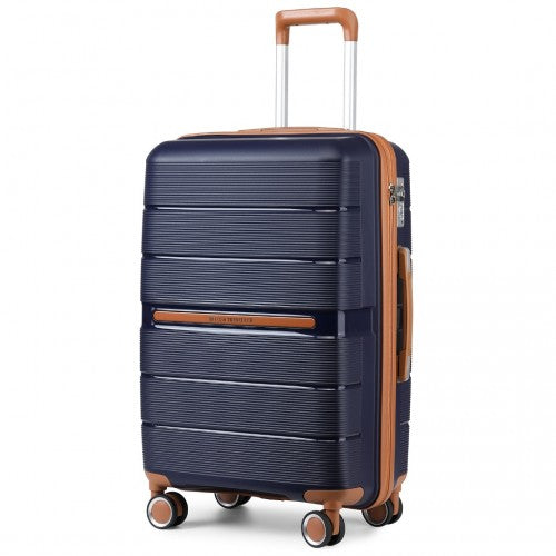 British Traveller 20 Inch Multi-Texture Polypropylene Hard Shell Suitcase With TSA Lock - Navy