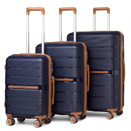 British Traveller 3 Pcs Multi-Texture Polypropylene Hard Shell Suitcase With TSA Lock - Navy