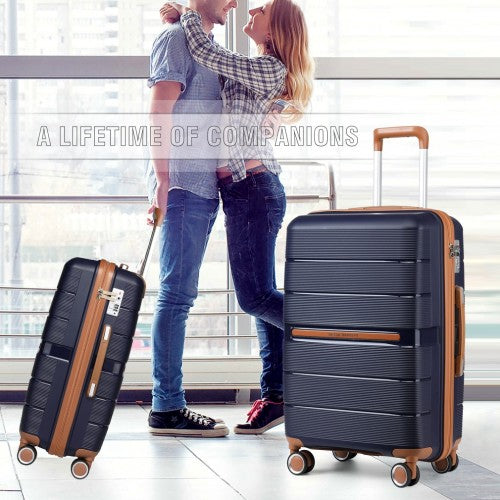 British Traveller 20 Inch Multi-Texture Polypropylene Hard Shell Suitcase With TSA Lock - Navy