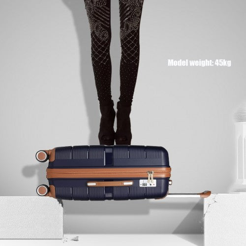 British Traveller 24 Inch Multi-Texture Polypropylene Hard Shell Suitcase With TSA Lock - Navy
