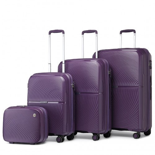 British Traveller 4 Pcs Set Spinner Hard Shell PP Suitcase With TSA Lock And Vanity Case - Purple