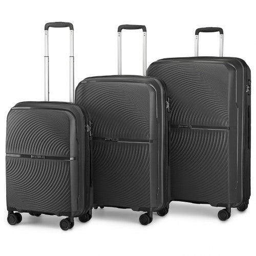 British Traveller 3 PCS 20/24/28 Inch Set Spinner Hard Shell PP Suitcase - TSA Lock - Black