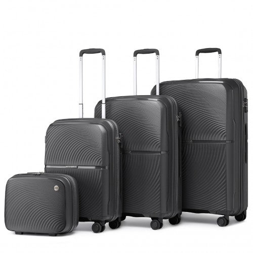 British Traveller 4 Pcs Set Spinner Hard Shell PP Suitcase With TSA Lock And Vanity Case - Black