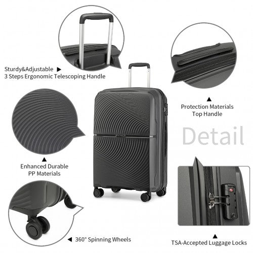 British Traveller 20 Inch Spinner Hard Shell PP Suitcase With TSA Lock - Black