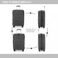 British Traveller 3 PCS 20/24/28 Inch Set Spinner Hard Shell PP Suitcase - TSA Lock - Black