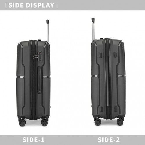 British Traveller 3 PCS 20/24/28 Inch Set Spinner Hard Shell PP Suitcase - TSA Lock - Black