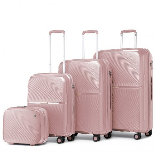 British Traveller 4 Pcs Set Spinner Hard Shell PP Suitcase With TSA Lock And Vanity Case - Nude