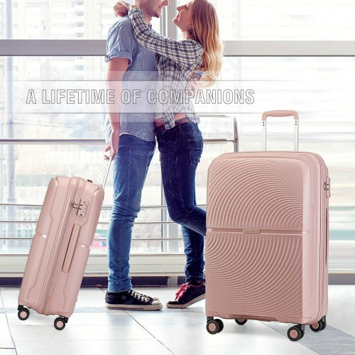 British Traveller 3 PCS 20/24/28 Inch Set Spinner Hard Shell PP Suitcase - TSA Lock - Nude