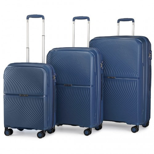 British Traveller 3 PCS 20/24/28 Inch Set Spinner Hard Shell PP Suitcase - TSA Lock - Navy
