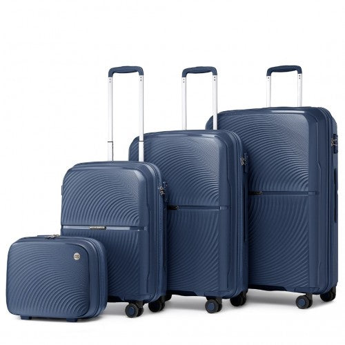 British Traveller 4 Pcs Set Spinner Hard Shell PP Suitcase With TSA Lock And Vanity Case - Navy